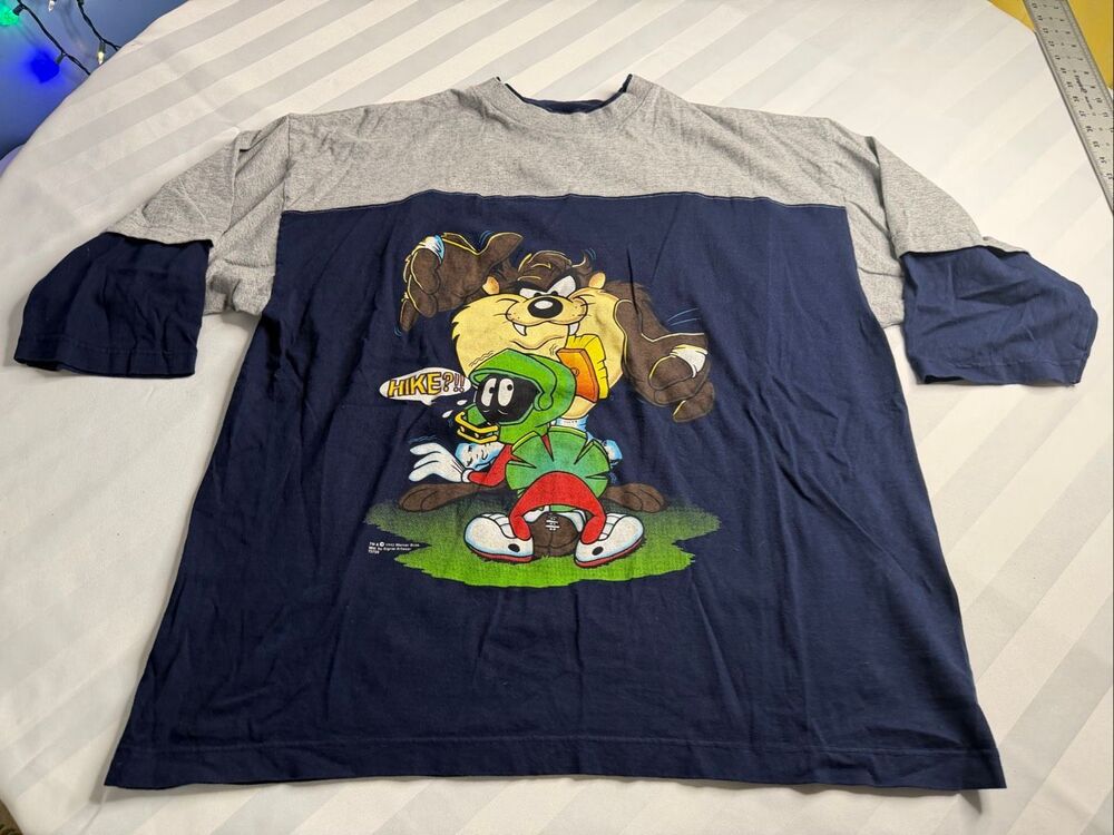 Looney Tunes VTG 90s T-Shirt Saturday's Hero Football Marvin Martian Taz Size XL